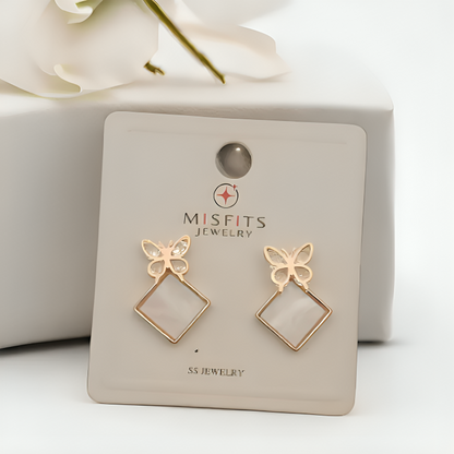 Butterfly Charm Square Earrings