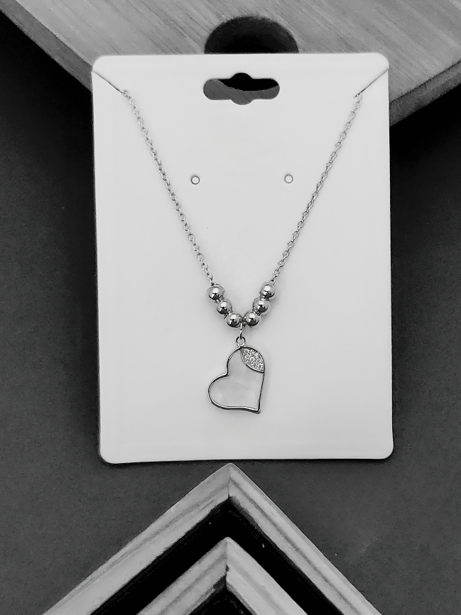 Elegant Heart Charm Pendant Necklace with Silver Beads