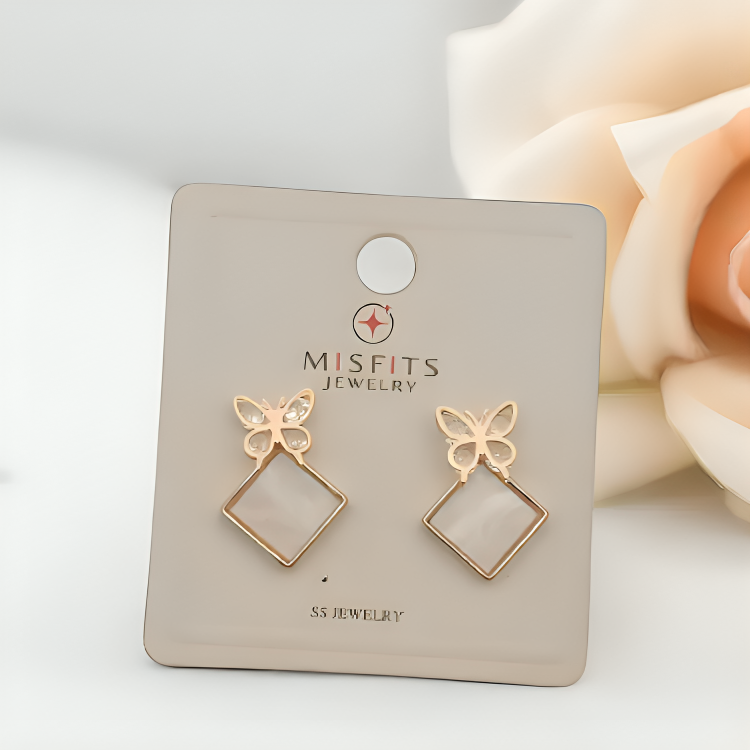 Butterfly Charm Square Earrings