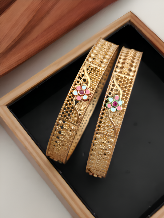 Floral Gold-Plated Bangle Set