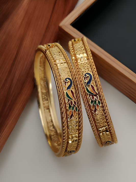 Peacock Motif Gold-Plated Bangle Set