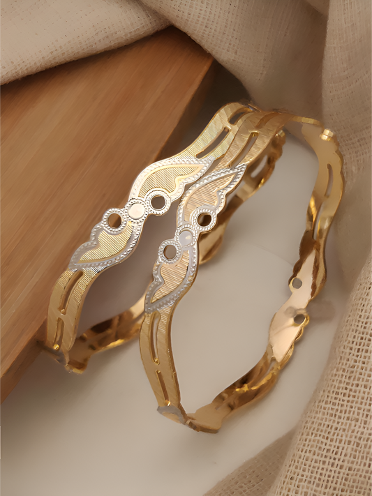 Unique Wave Design Gold-Plated Bangle Set