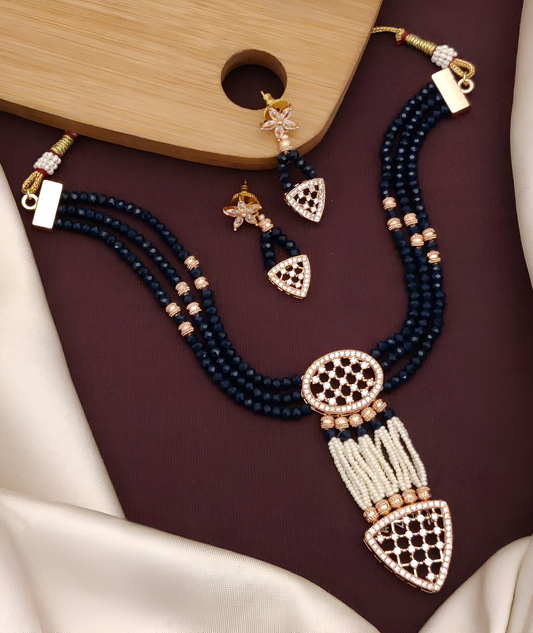 Royal Midnight Beaded Necklace Set with Gold Accents