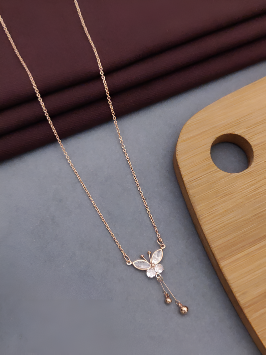 Rose Gold Butterfly Charm Pendant Necklace