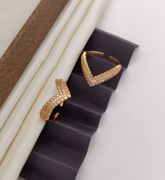 Gold-Plated V-Shaped Cuff Ring Set