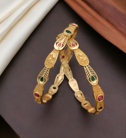 Peacock-Inspired Gold-Plated Bangle Set