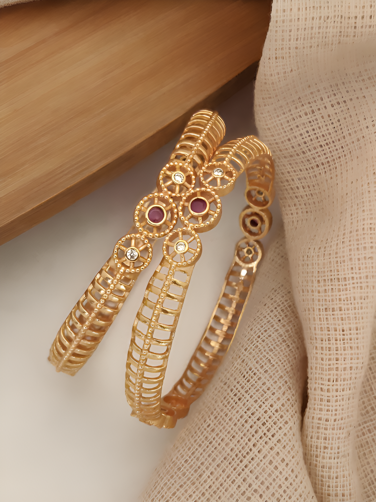 Circular Design Gold-Plated Bangle Set