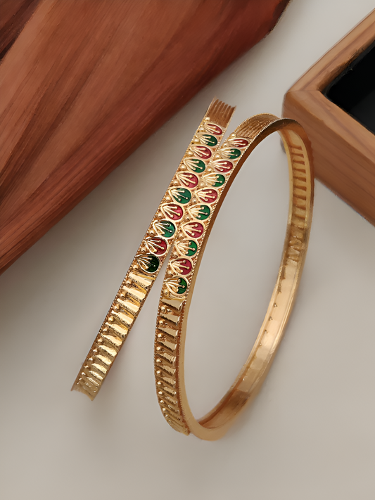 Floral Motif Gold-Plated Bangle Set