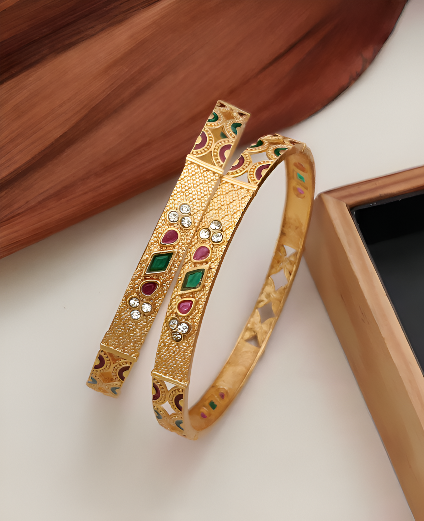 Geometric Gold-Plated Bangle Set