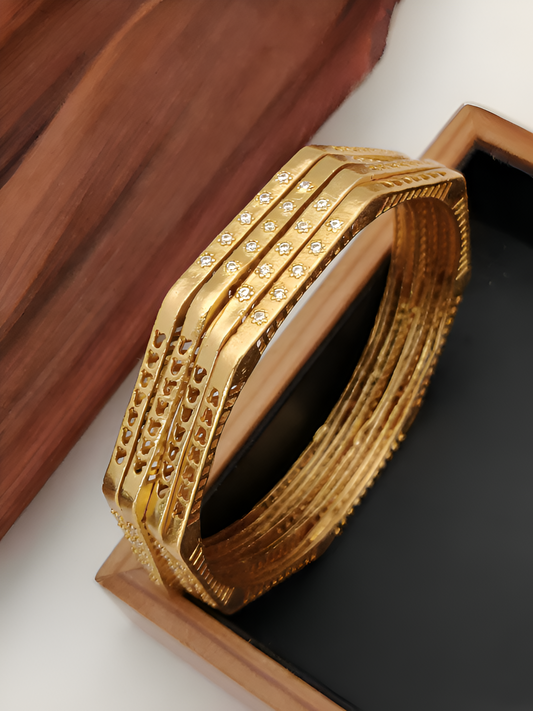 Hexagonal Gold-Plated Bangle Set