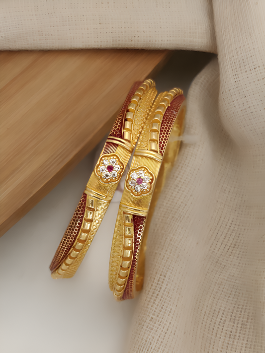 Floral Gold-Plated Bangle Set